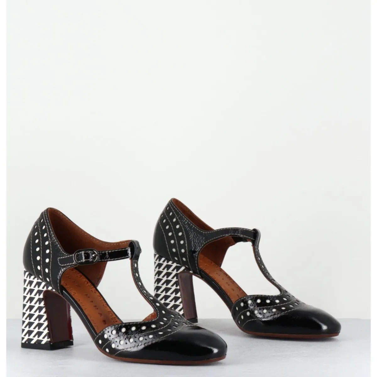 Sale CHIE MIHARA Chaussures salomé à talon en cuir & blanc - MANTE SUCRE NEGRO NOIR