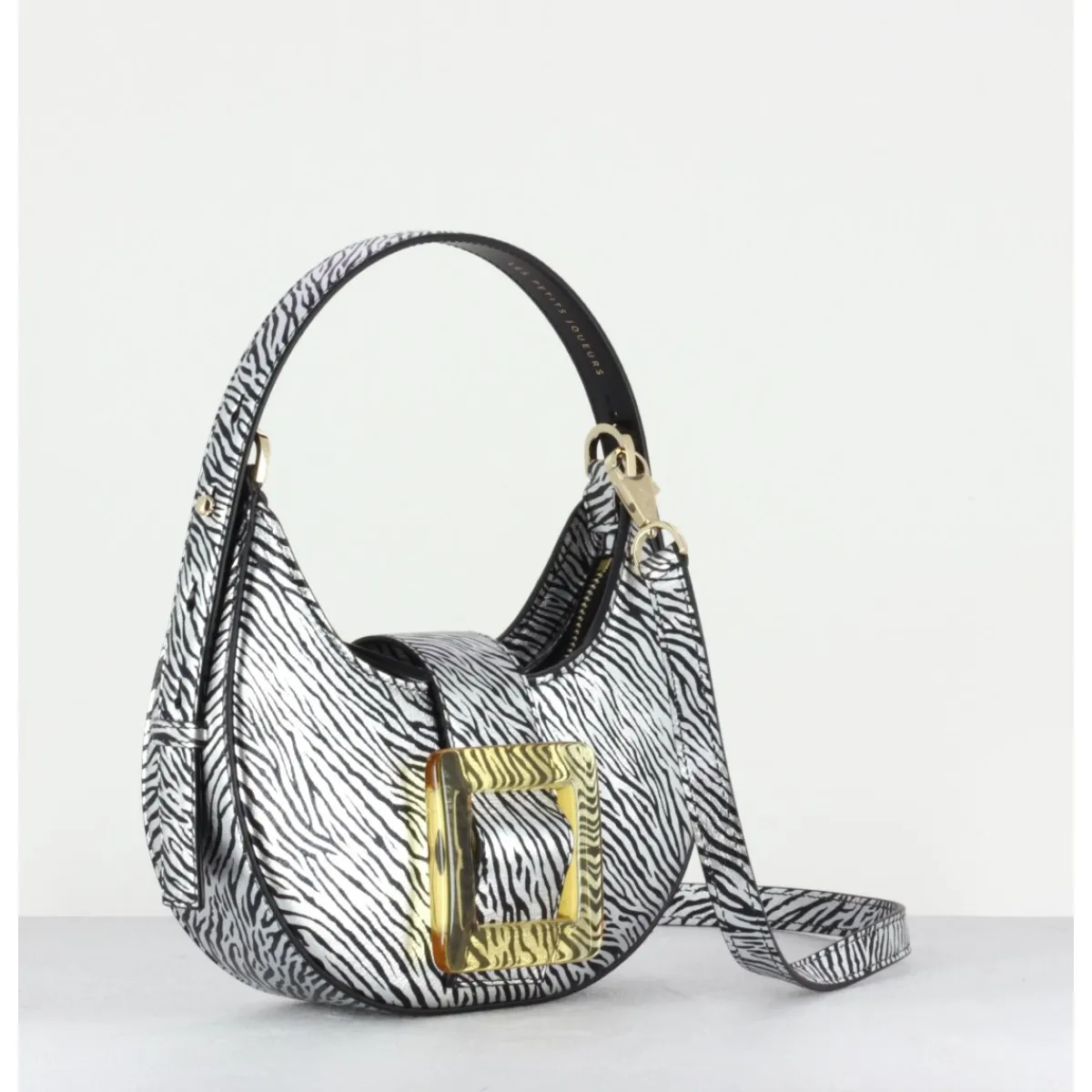 New LES PETITS JOUEURS Cindy Glossy Buckle Bag- Zebra Print ARGENT
