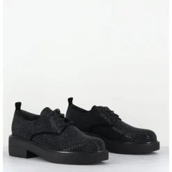 Outlet GARRICE LAB Derbies à lacets en cuir & clous argent - VETTA VELOUR NERO NOIR
