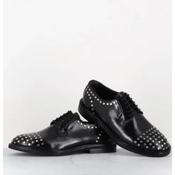 Outlet GARRICE LAB Derbies à lacets en cuir glacé rivets argent - NIVE ABRA NERO NOIR