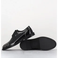 Outlet GARRICE LAB Derbies à lacets en cuir glacé rivets argent - NIVE ABRA NERO NOIR
