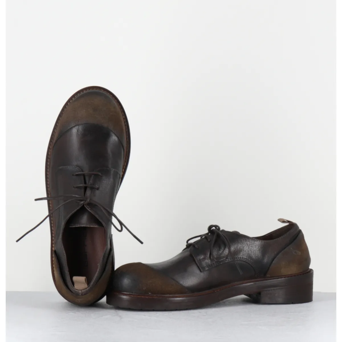 Best GARRICE LAB Derbies à lacets en cuir brossé & bout rapporté - GAMAN DAVIS MUD MARRON