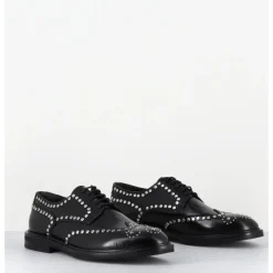 Online GARRICE LAB Derbies plats en cuir glacé bout fleuri & rivets - SALVO ABRA NERO NOIR