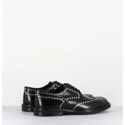 Online GARRICE LAB Derbies plats en cuir glacé bout fleuri & rivets - SALVO ABRA NERO NOIR