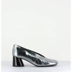 Best HALMANERA Escarpin en cuir froissé métallisé talon cylindrique - ODILE01 METAL ARGENT