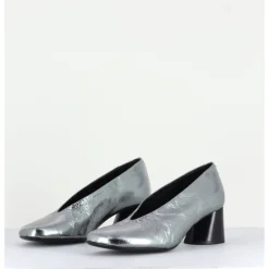 Best HALMANERA Escarpin en cuir froissé métallisé talon cylindrique - ODILE01 METAL ARGENT