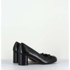 New AUDLEY Escarpins à talon cuir & petit noeud - RINA NAPPA BLACK NOIR