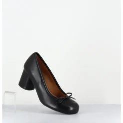 New AUDLEY Escarpins à talon cuir & petit noeud - RINA NAPPA BLACK NOIR