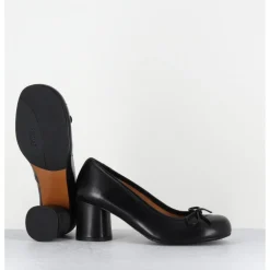 New AUDLEY Escarpins à talon cuir & petit noeud - RINA NAPPA BLACK NOIR