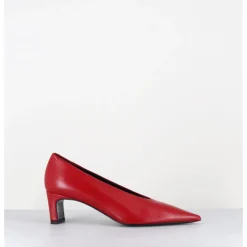 Outlet TO&CO Escarpins bout pointu petit talon en cuir - SLIDE24 NAPPA RUBIN ROUGE