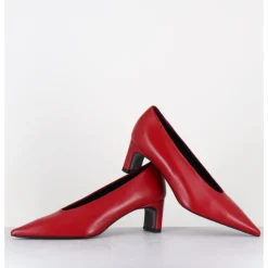 Outlet TO&CO Escarpins bout pointu petit talon en cuir - SLIDE24 NAPPA RUBIN ROUGE