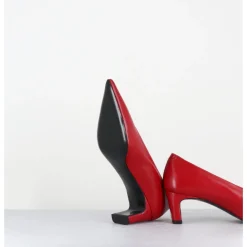 Outlet TO&CO Escarpins bout pointu petit talon en cuir - SLIDE24 NAPPA RUBIN ROUGE