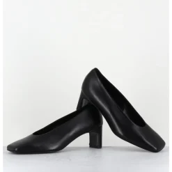 Discount TO&CO Escarpins petit talon bout carré en cuir - SANTI BLACK COWHIDE NOIR