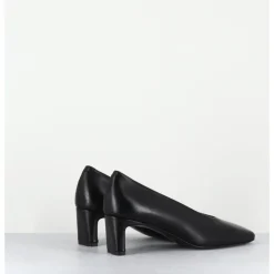 Discount TO&CO Escarpins petit talon bout carré en cuir - SANTI BLACK COWHIDE NOIR