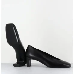Discount TO&CO Escarpins petit talon bout carré en cuir - SANTI BLACK COWHIDE NOIR