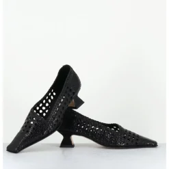 MIISTA Escarpins petit talon en cuir tressé bout carré - GISLA BLACK COURT NOIR