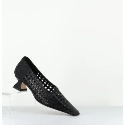 MIISTA Escarpins petit talon en cuir tressé bout carré - GISLA BLACK COURT NOIR