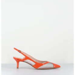 GARRICE LAB Escarpins slingback bout pointu cuir & mesh argent - ORLA2 VERLUX ARANCIATA ORANGE