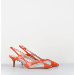 GARRICE LAB Escarpins slingback bout pointu cuir & mesh argent - ORLA2 VERLUX ARANCIATA ORANGE