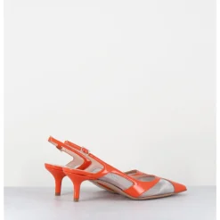 GARRICE LAB Escarpins slingback bout pointu cuir & mesh argent - ORLA2 VERLUX ARANCIATA ORANGE