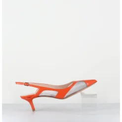 GARRICE LAB Escarpins slingback bout pointu cuir & mesh argent - ORLA2 VERLUX ARANCIATA ORANGE