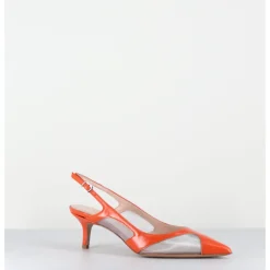GARRICE LAB Escarpins slingback bout pointu cuir & mesh argent - ORLA2 VERLUX ARANCIATA ORANGE
