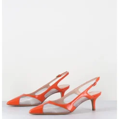 GARRICE LAB Escarpins slingback bout pointu cuir & mesh argent - ORLA2 VERLUX ARANCIATA ORANGE