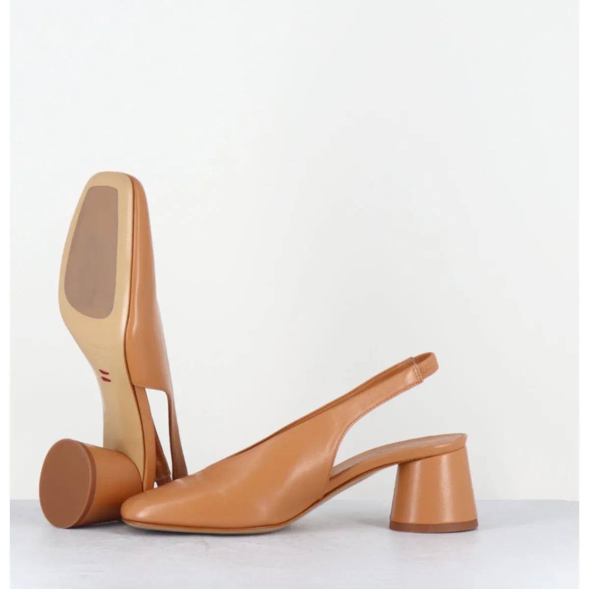 Best HALMANERA Escarpins slingback en cuir caramel petit talon - CALA21 BARON CARAMEL