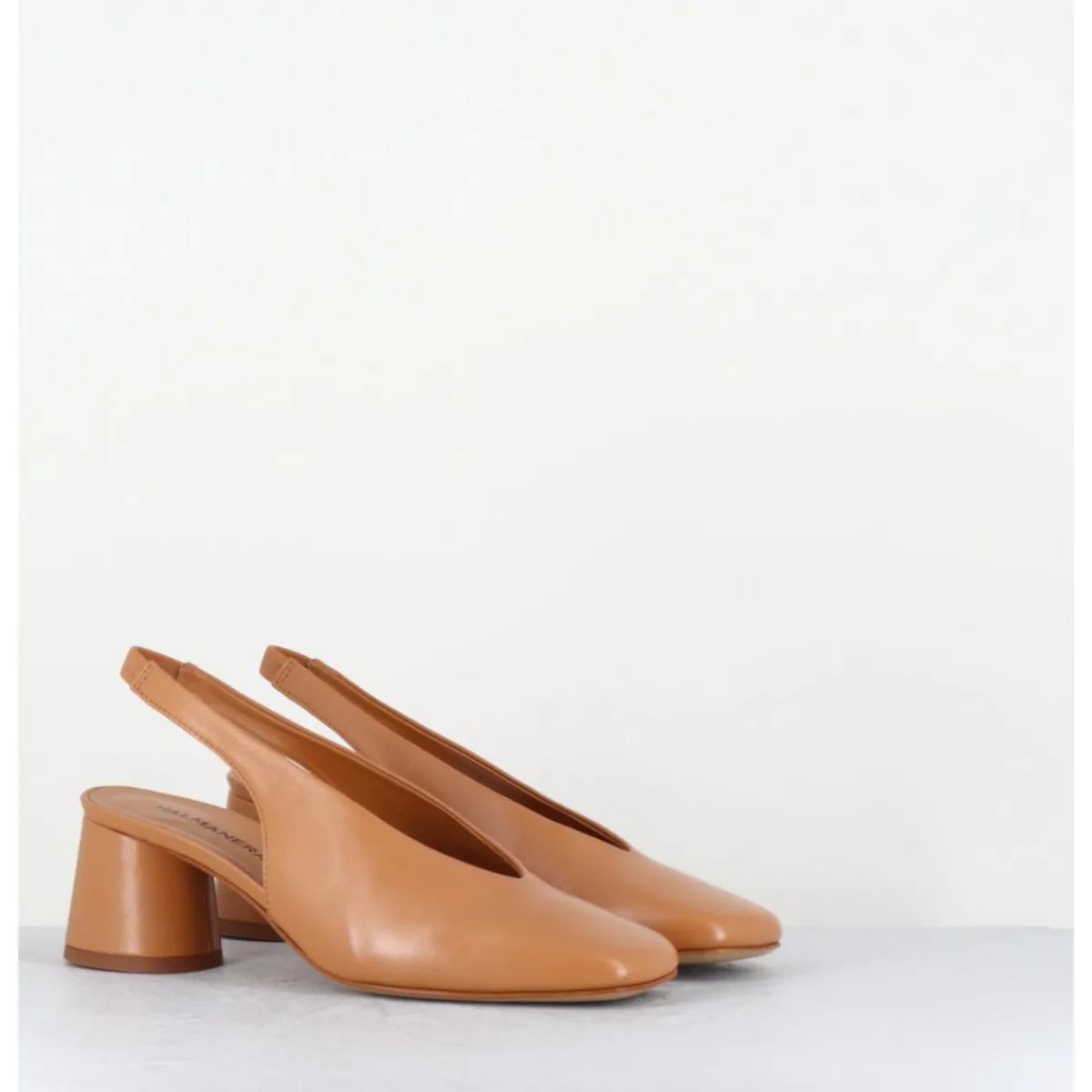Best HALMANERA Escarpins slingback en cuir caramel petit talon - CALA21 BARON CARAMEL