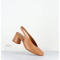 Best HALMANERA Escarpins slingback en cuir caramel petit talon - CALA21 BARON CARAMEL