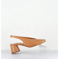 Best HALMANERA Escarpins slingback en cuir caramel petit talon - CALA21 BARON CARAMEL