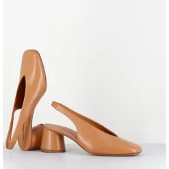 Best HALMANERA Escarpins slingback en cuir caramel petit talon - CALA21 BARON CARAMEL