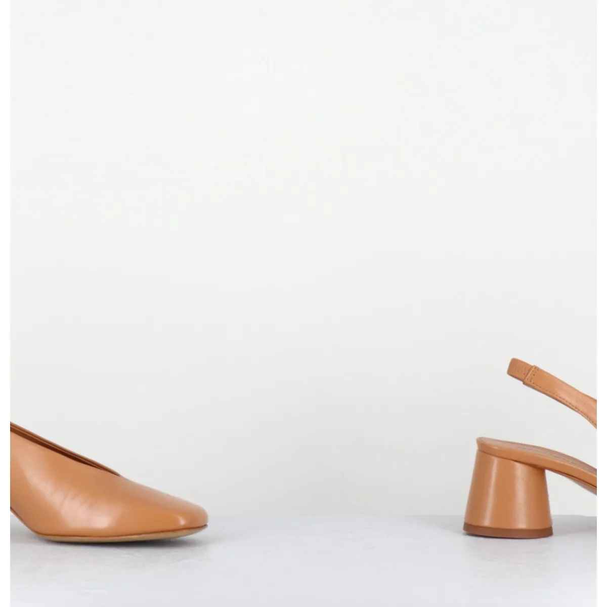 Best HALMANERA Escarpins slingback en cuir caramel petit talon - CALA21 BARON CARAMEL