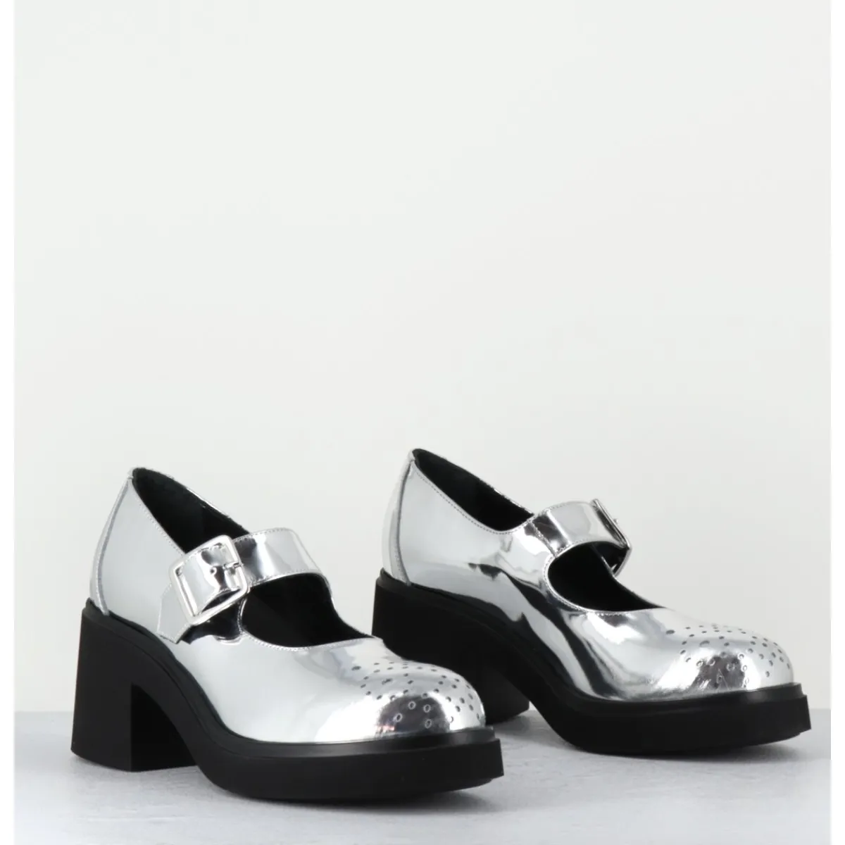 OA NON FASHION Mary-Jane à talon en cuir glacé miroir - AL111 SUPERLUX O ARGENT