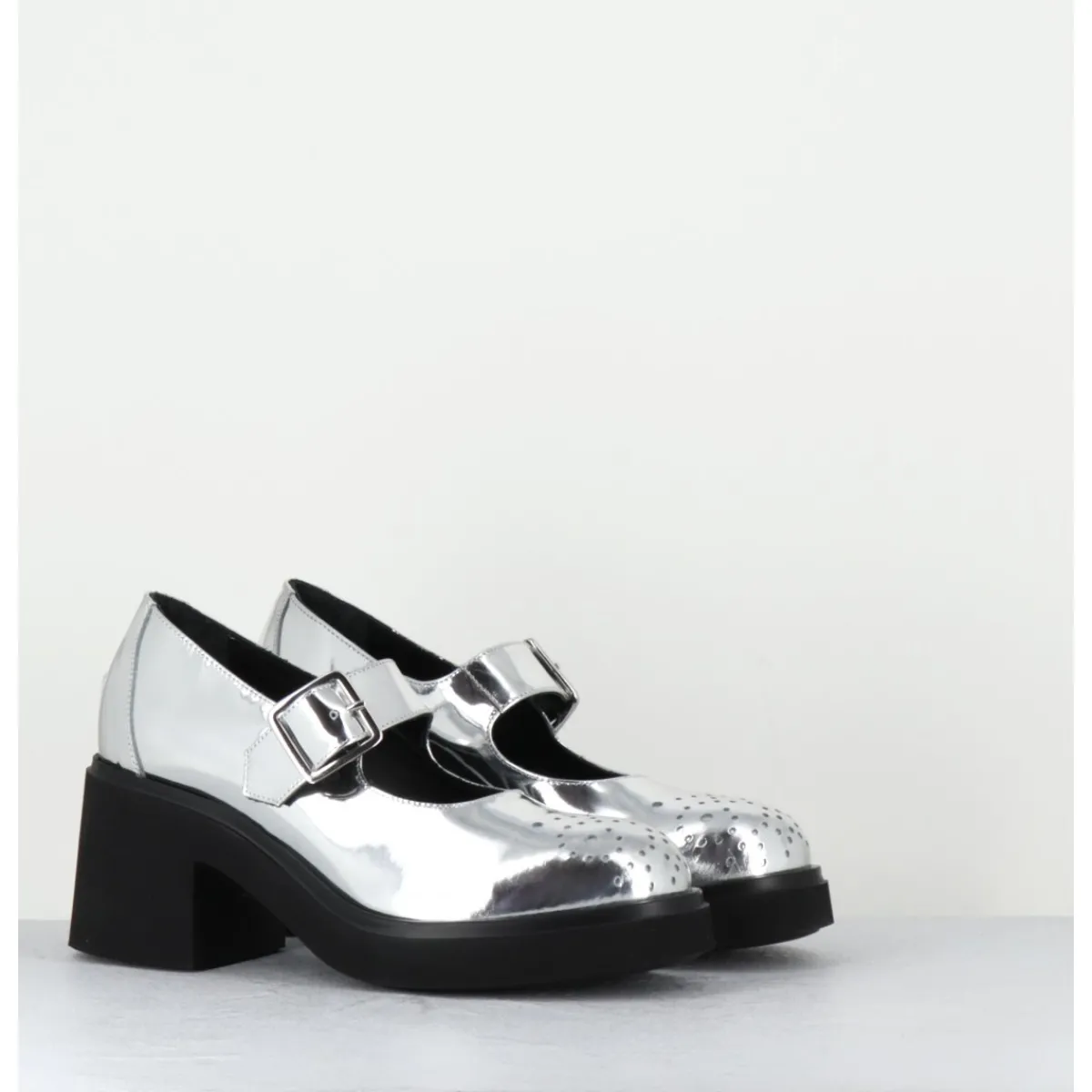 OA NON FASHION Mary-Jane à talon en cuir glacé miroir - AL111 SUPERLUX O ARGENT