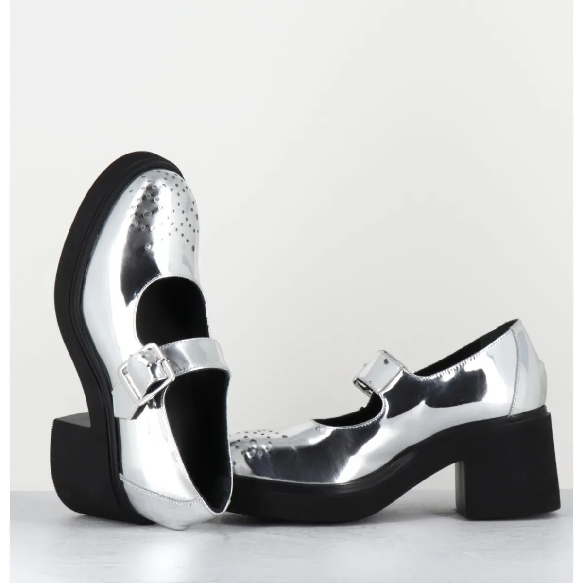 OA NON FASHION Mary-Jane à talon en cuir glacé miroir - AL111 SUPERLUX O ARGENT