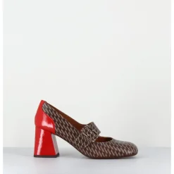 New CHIE MIHARA Mary-Jane à talon en cuir imprimé pied-de-poule & talon vernis rouge - SYSA GALLO TESTA