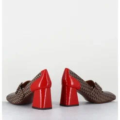 New CHIE MIHARA Mary-Jane à talon en cuir imprimé pied-de-poule & talon vernis rouge - SYSA GALLO TESTA