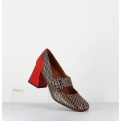 New CHIE MIHARA Mary-Jane à talon en cuir imprimé pied-de-poule & talon vernis rouge - SYSA GALLO TESTA