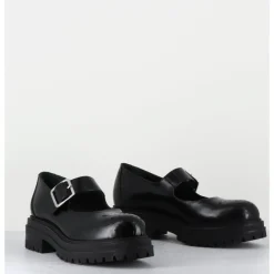 Hot OA NON FASHION Mary-Jane en cuir glacé semelle épaisse - AL108 ABRASIVATO NERO NOIR
