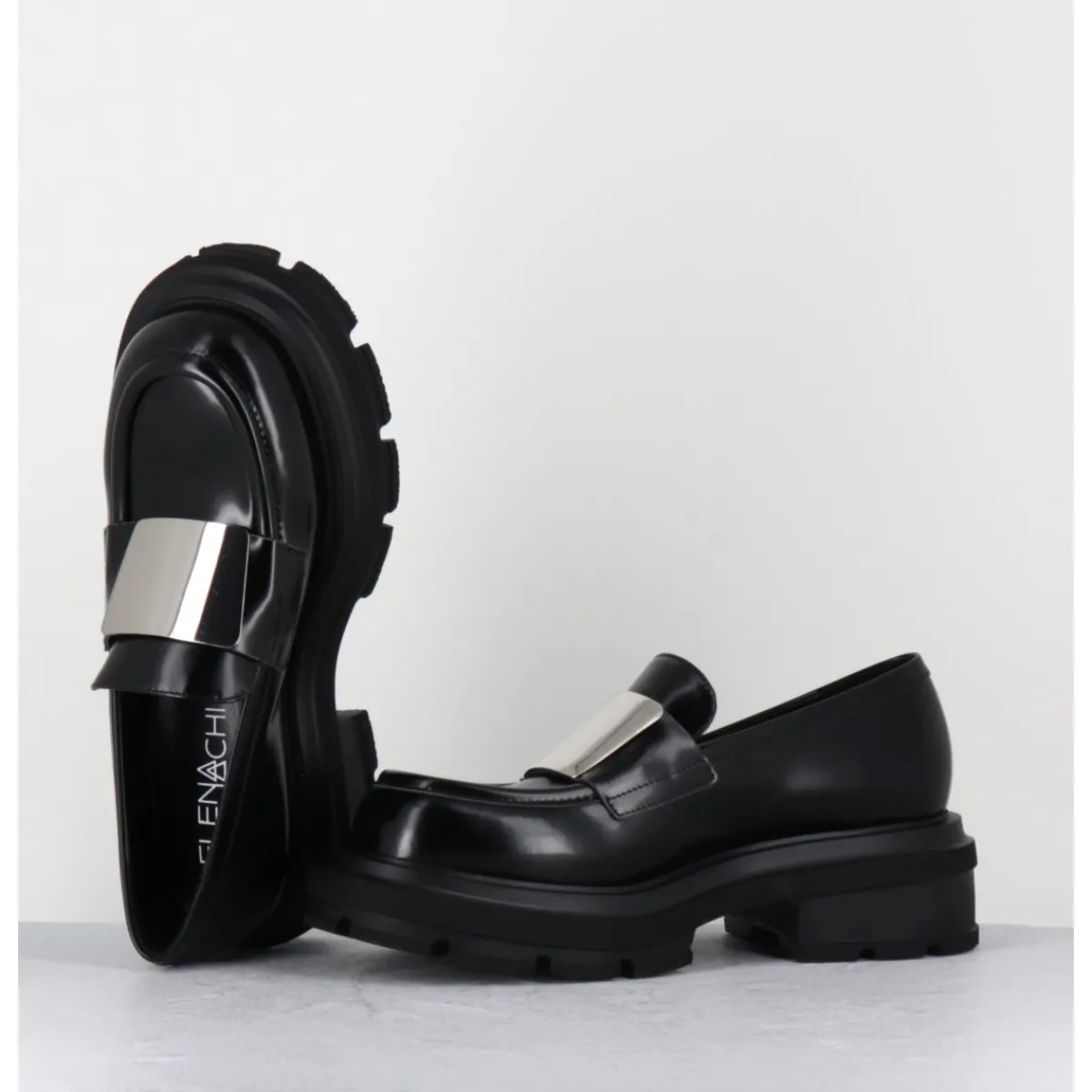 New ELENA IACHI Mocassin effet glacé & métal - E4121-T BELT NERO NOIR