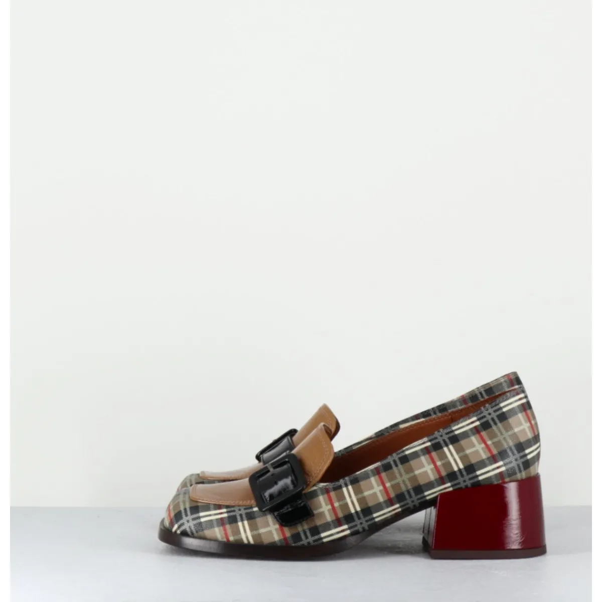 Online CHIE MIHARA Mocassins à petit talon cuir imprimé tartan & boucle - BUCLE SCOTCH CLASSIC