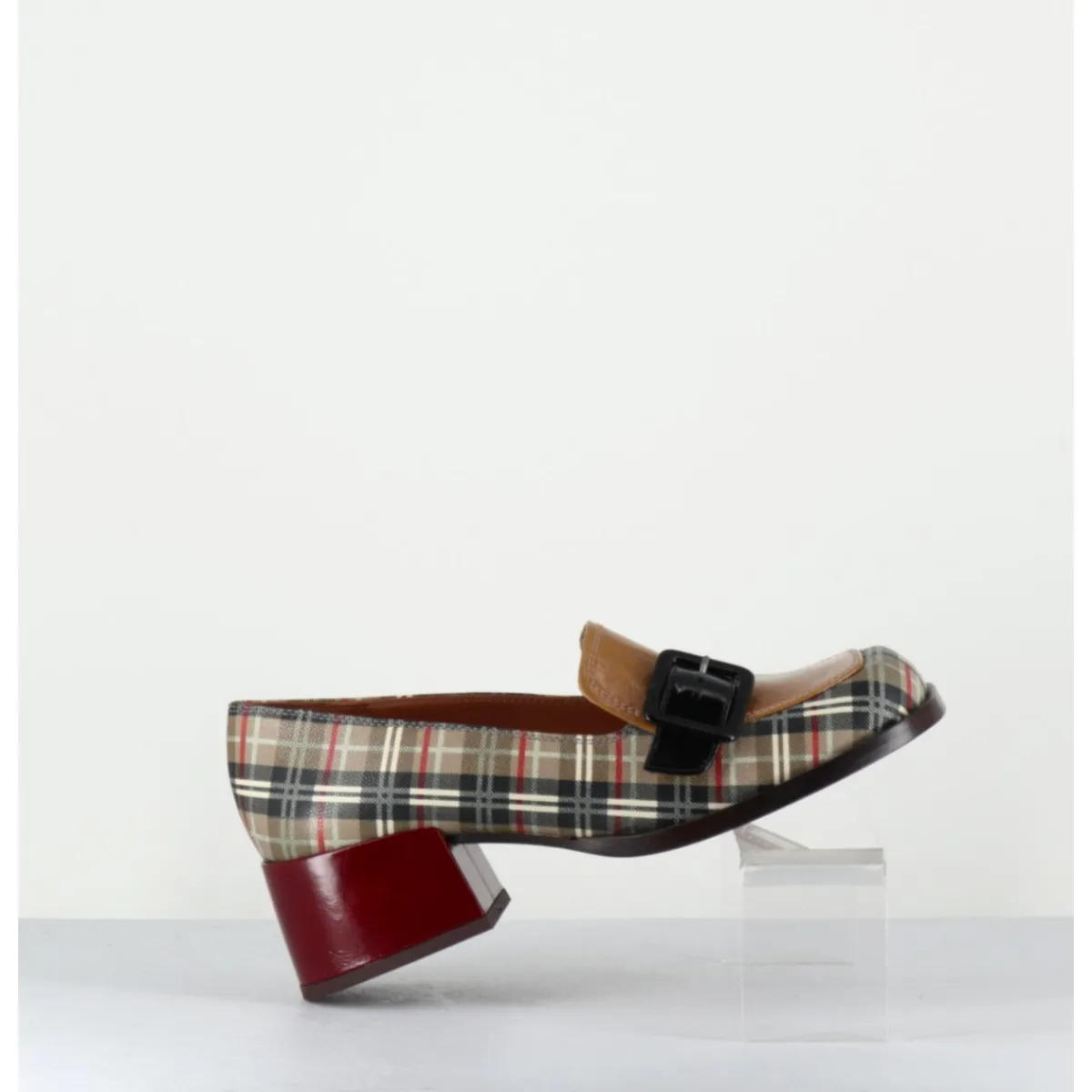 Online CHIE MIHARA Mocassins à petit talon cuir imprimé tartan & boucle - BUCLE SCOTCH CLASSIC