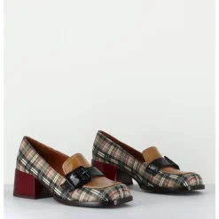 Online CHIE MIHARA Mocassins à petit talon cuir imprimé tartan & boucle - BUCLE SCOTCH CLASSIC