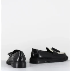 Best GARRICE LAB Mocassins à pompons en cuir glacé noir et blanc - TECAR ABRA NERO BIANCO NOIR&BLANC