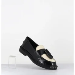 Best GARRICE LAB Mocassins à pompons en cuir glacé noir et blanc - TECAR ABRA NERO BIANCO NOIR&BLANC