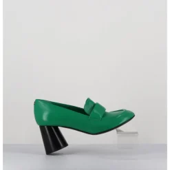 HALMANERA Mocassins à talon en cuir souple - ACE23 GLAZE MELA VERT