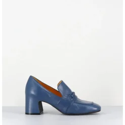 Best MARA BINI Mocassins à talon en cuir souple jean - F511 SETA JEANS BLEU
