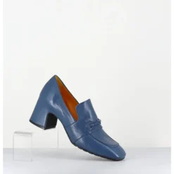 Best MARA BINI Mocassins à talon en cuir souple jean - F511 SETA JEANS BLEU