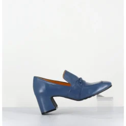 Best MARA BINI Mocassins à talon en cuir souple jean - F511 SETA JEANS BLEU